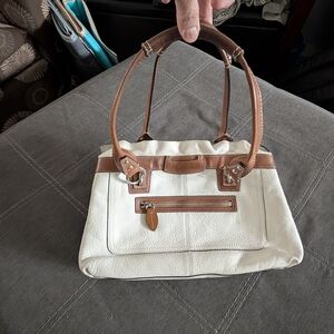Coach Cream and Tan Shoulder Bag with Leather Accents
